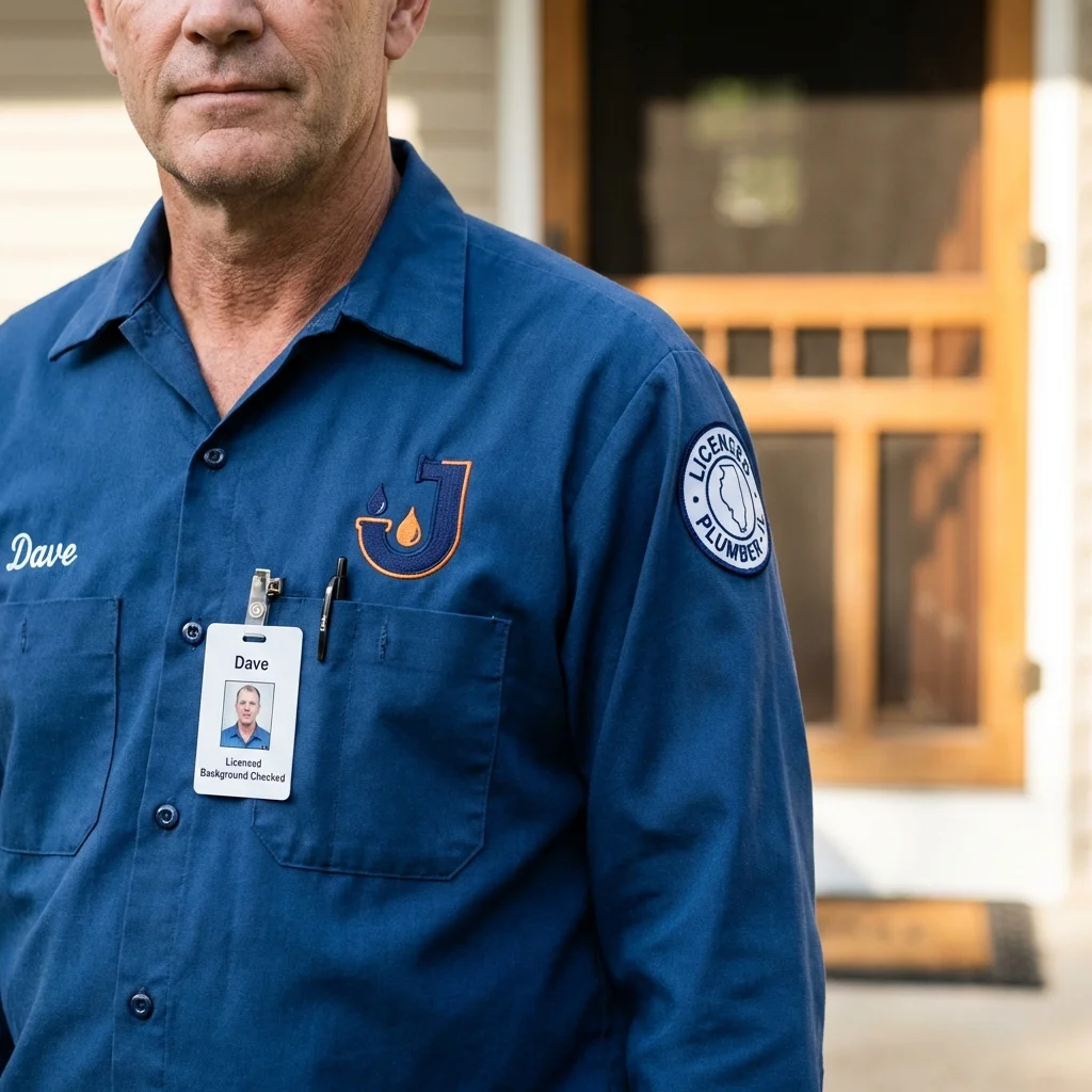 Licensed plumber showing ID badge in Mary Esther, FL