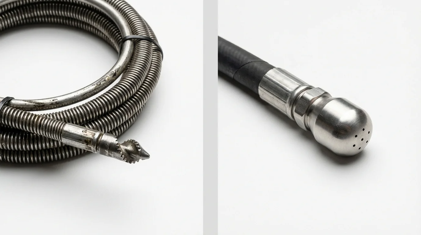 Drain snake cable and hydro jetting nozzle used for drain cleaning in Mary Esther, FL