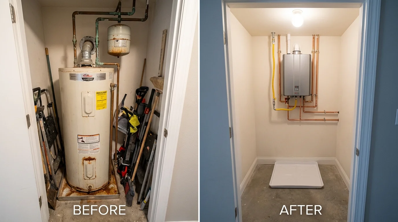 Tank water heater versus wall-mounted tankless unit comparison for Mary Esther, FL homeowners